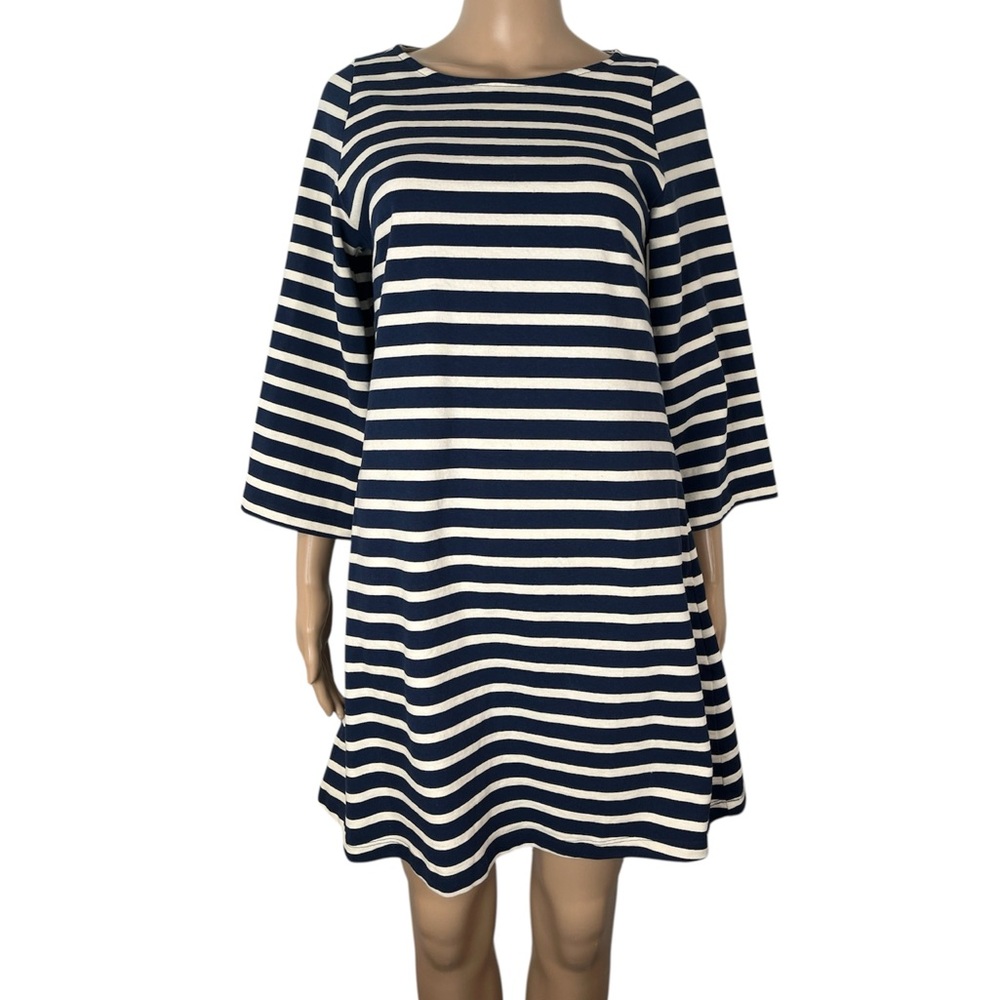 Samuji The Celyn Blue Off White Striped Casual Cotton Mini Shift Dress